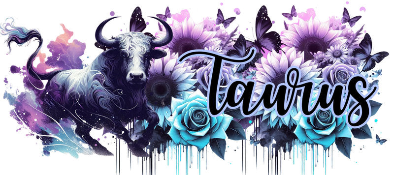 Taurus zodiac astrology floral UV DTF cup wrap design for 16oz Libbey KA-13812