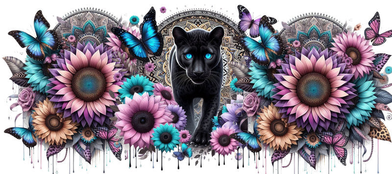 Black Panther Animal Floral Cup Decal for 16oz Libbey