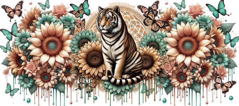Tiger Sunflower Animal Tumbler Wrap for 16oz Libbey
