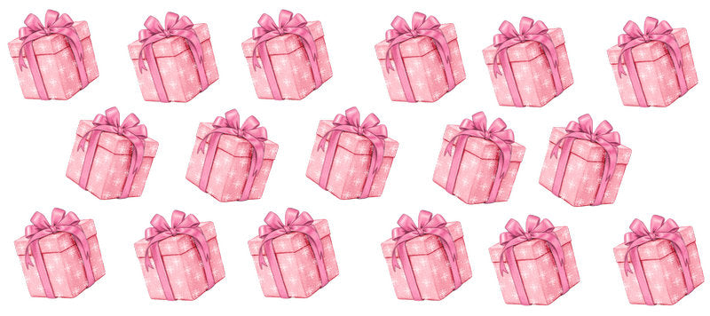 Pink Christmas gift box with bow and festive holiday pattern