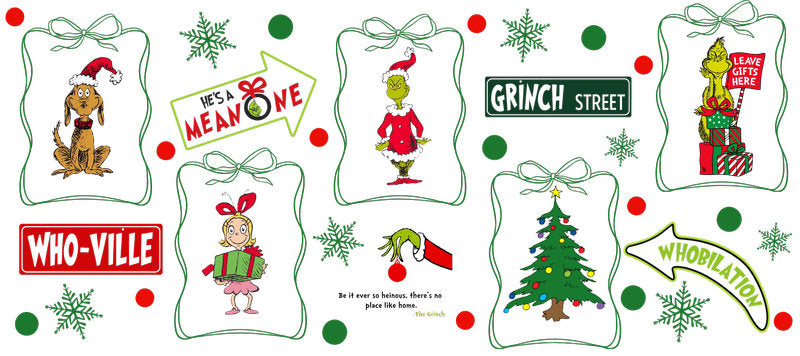 Green Christmas holiday character frame pattern with festive decorations