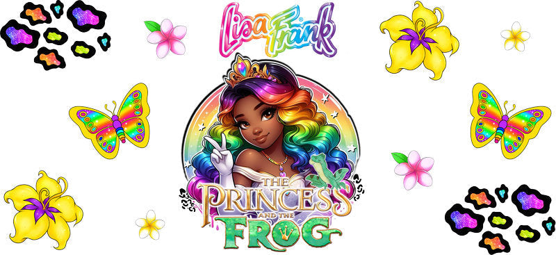 Rainbow Hair Frog Princess Tropical UV DTF Cup Wrap for 16oz Libbey Glass KA-14672