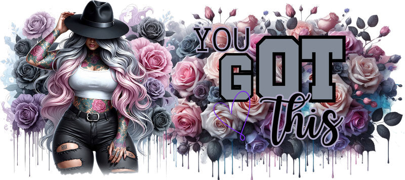 Tattoo Badass Girl UV DTF Cup Wrap for 16oz Libbey KA-14874