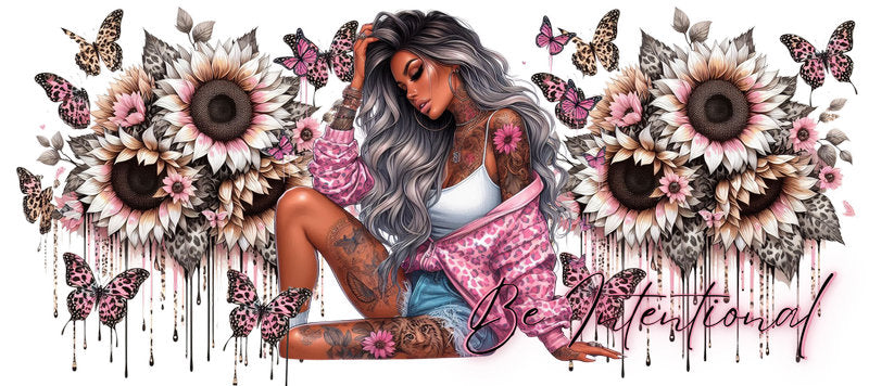 Tattoo Badass Girl UV DTF Cup Wrap for 16oz Libbey KA-14882