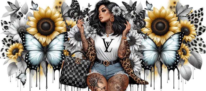 Tattoo Badass Girl UV DTF Cup Wrap for 16oz Libbey KA-14911