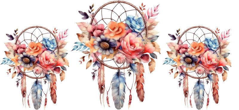 Floral Dreamcatcher with Colorful Flowers and Feathers UV DTF Cup Wrap for 16oz Glass KA-15290
