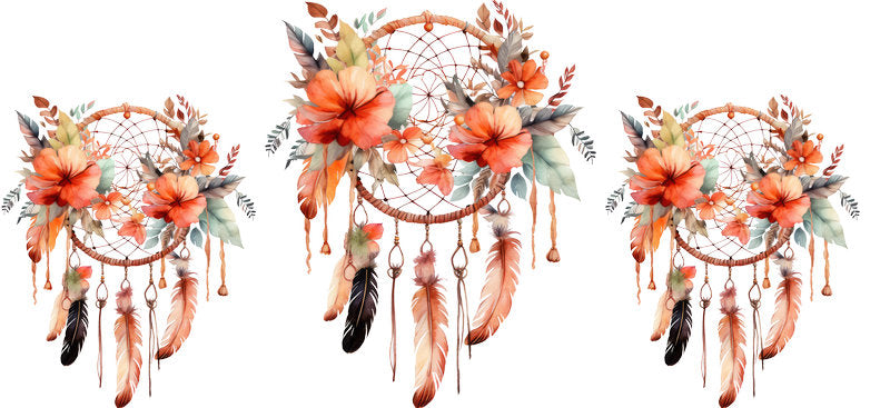 Floral Dreamcatcher with Colorful Flowers and Feathers UV DTF Cup Wrap for 16oz Glass KA-15292