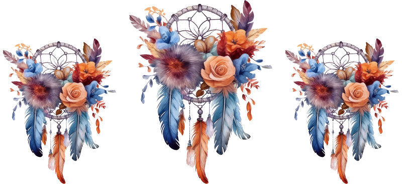 Floral Dreamcatcher with Colorful Flowers and Feathers UV DTF Cup Wrap for 16oz Glass KA-15305