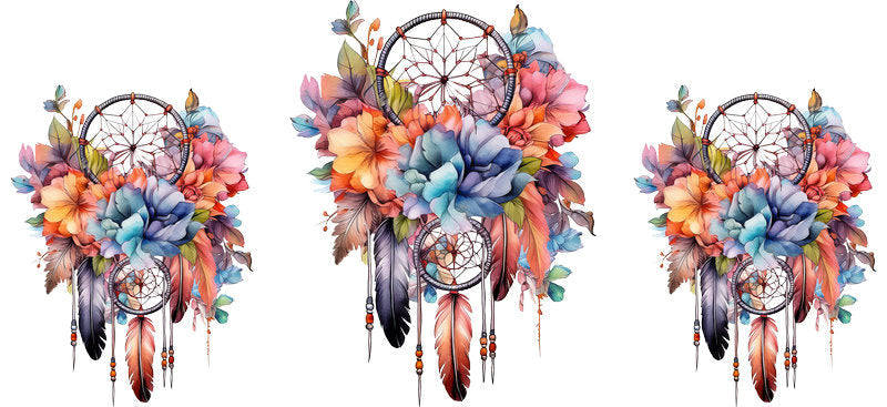 Floral Dreamcatcher with Colorful Flowers and Feathers UV DTF Cup Wrap for 16oz Glass KA-15315