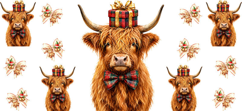 Christmas Highland Cow UV DTF Cup Wrap for 16oz Libbey KA-15374