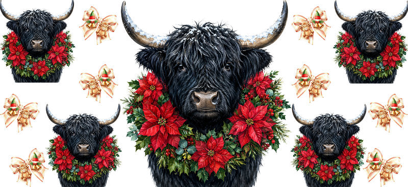 Christmas Highland Cow UV DTF Cup Wrap for 16oz Libbey KA-15378