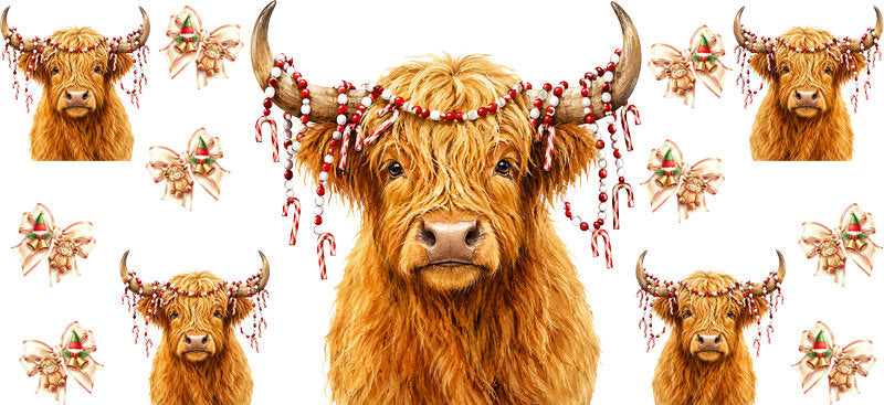 Christmas Highland Cow UV DTF Cup Wrap for 16oz Libbey KA-15385