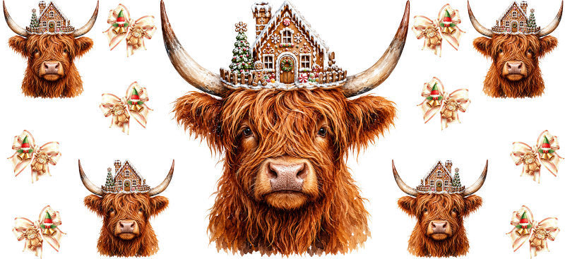 Christmas Highland Cow UV DTF Cup Wrap for 16oz Libbey KA-15388