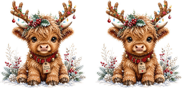 Christmas Highland Cow UV DTF Cup Wrap for 16oz Libbey KA-15400