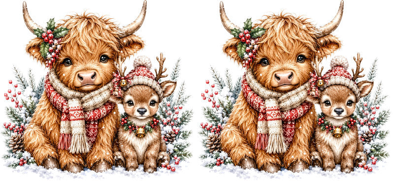 Christmas Highland Cow UV DTF Cup Wrap for 16oz Libbey KA-15409