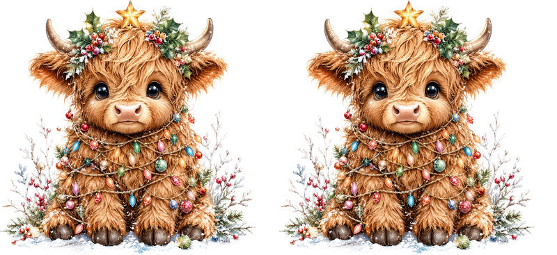 Christmas Highland Cow UV DTF Cup Wrap for 16oz Libbey KA-15412