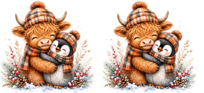 Christmas Highland Cow UV DTF Cup Wrap for 16oz Libbey KA-15420