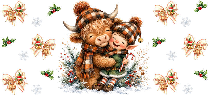 Christmas Highland Cow UV DTF Cup Wrap for 16oz Libbey KA-15423