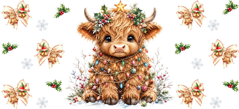 Christmas Highland Cow UV DTF Cup Wrap for 16oz Libbey KA-15432