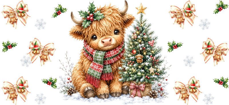 Christmas Highland Cow UV DTF Cup Wrap for 16oz Libbey KA-15437