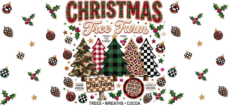 Christmas Holiday UV DTF Cup Wrap for 22oz Libbey Glass with Festive Seasonal Design