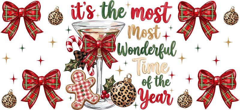 Christmas Holiday UV DTF Cup Wrap for 34oz Libbey Glass with Festive Seasonal Design