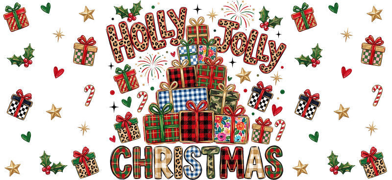Christmas Holiday UV DTF Cup Wrap for 43oz Libbey Glass with Festive Seasonal Design