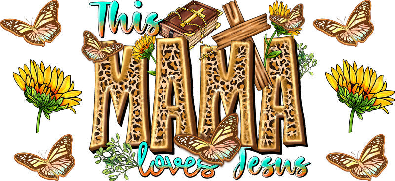 Mama Loves Jesus Christian Design UV DTF Cup Wrap for 16oz Libbey Glass KA-16341