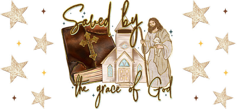 Saved by Grace Christian Faith Design UV DTF Cup Wrap for 16oz Libbey Glass KA-16355