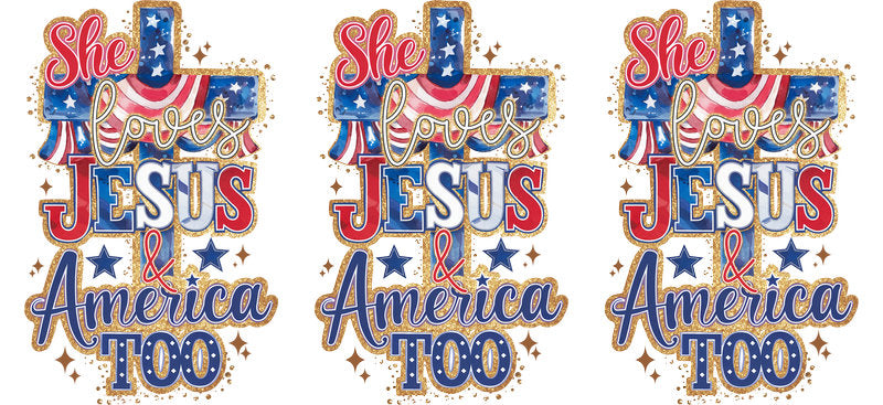 She Loves Jesus and America Too Christian UV DTF Cup Wrap for 16oz Libbey Glass KA-16428
