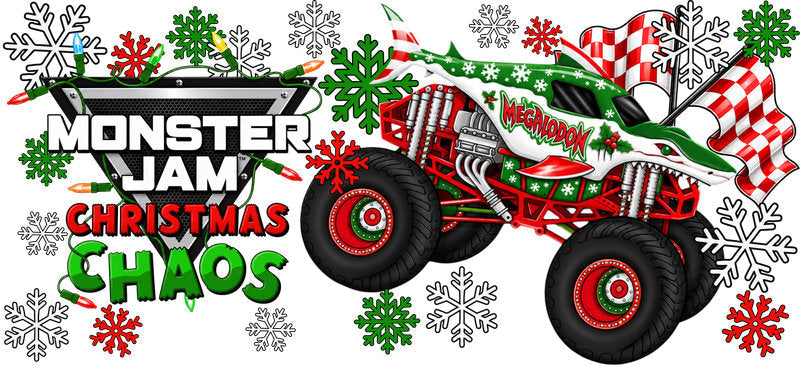 Monster Truck Christmas Chaos UV DTF Cup Wrap for 16oz Libbey Glass KA-16489