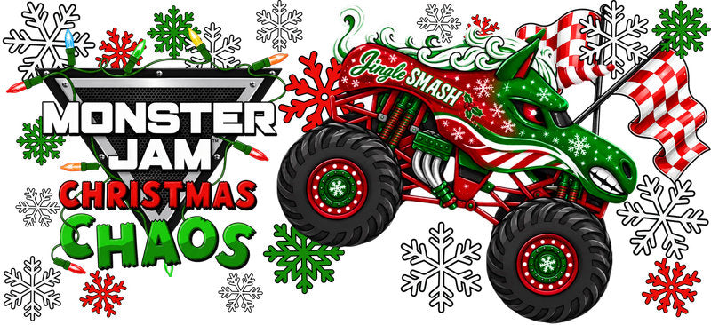 Monster Truck Christmas Chaos UV DTF Cup Wrap for 16oz Libbey Glass KA-16492