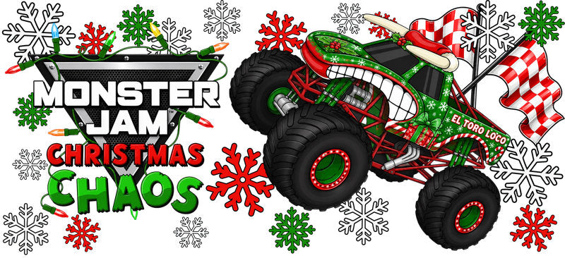 Monster Truck Christmas Chaos UV DTF Cup Wrap for 16oz Libbey Glass KA-16495
