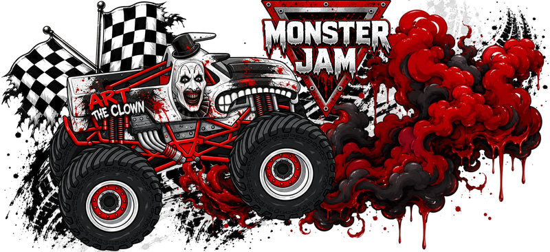 Art the Clown Monster Truck UV DTF Cup Wrap for 16oz Libbey Glass KA-16504