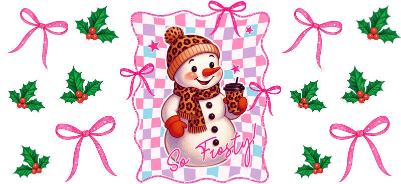 So Frosty cute snowman Christmas UV DTF cup wrap for 16oz Libbey glass KA-16542