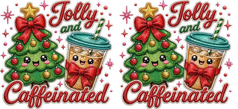 Jolly and Caffeinated Christmas tree coffee UV DTF cup wrap for 16oz Libbey glass KA-16547