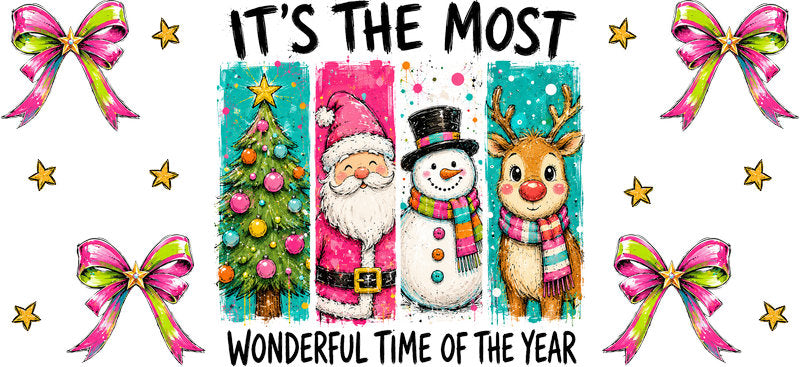 Wonderful Time of the Year Santa snowman reindeer Christmas UV DTF cup wrap KA-16555