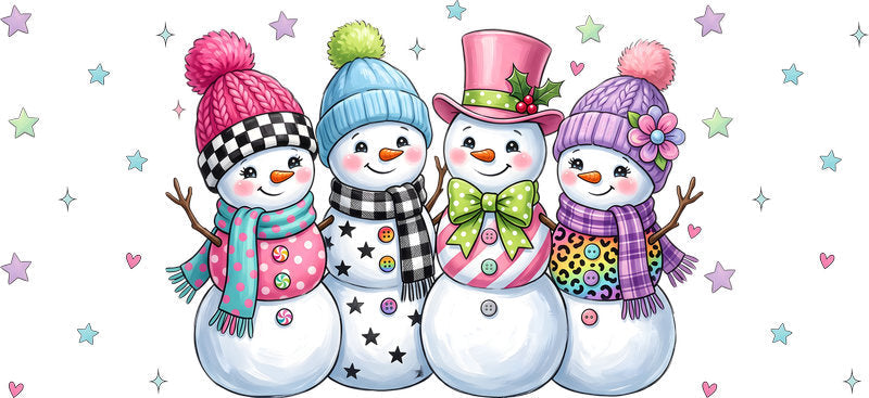 Cute snowman family Christmas UV DTF cup wrap for 16oz Libbey glass KA-16565
