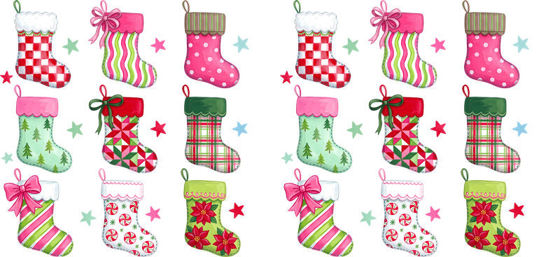 Colorful Christmas stockings pattern UV DTF cup wrap for 16oz Libbey glass KA-16574