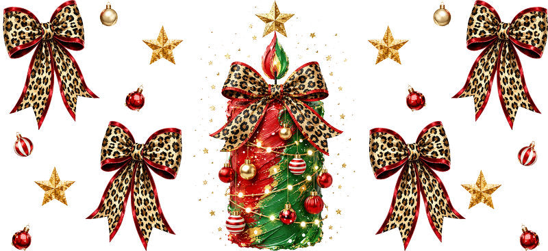 Leopard Bow Christmas Tree UV DTF Cup Wrap for 16oz Libbey Glass KA-16629