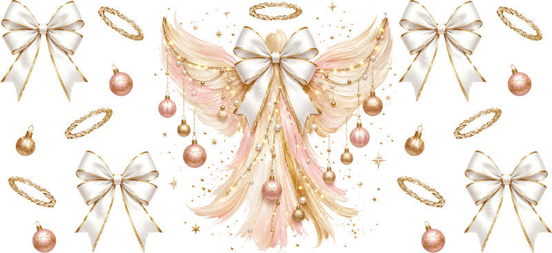 Angel White Bows Christmas UV DTF Cup Wrap for 16oz Libbey Glass KA-16632