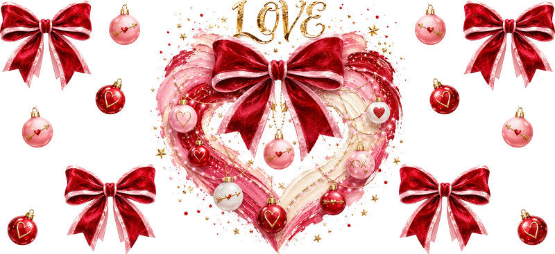 Love Heart Red Bows UV DTF Cup Wrap for 16oz Libbey Glass KA-16637