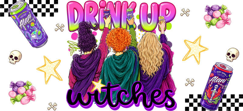 Drink Up Witches Grape Soda UV DTF Cup Wrap for 16oz Libbey Glass KA-16647