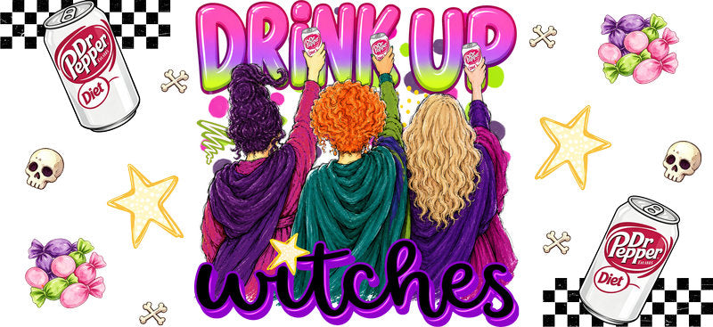 Drink Up Witches Cherry Soda UV DTF Cup Wrap for 16oz Libbey Glass KA-16650