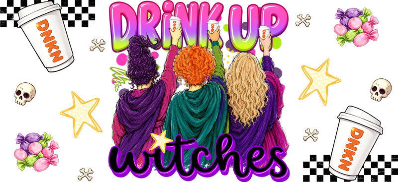 Drink Up Witches Iced Coffee UV DTF Cup Wrap for 16oz Libbey Glass KA-16653