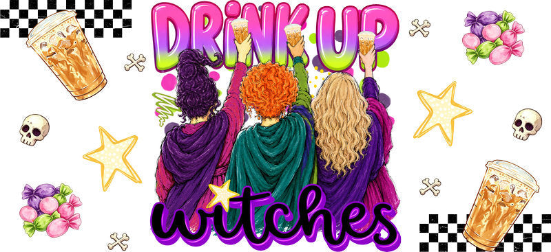 Drink Up Witches Iced Coffee UV DTF Cup Wrap for 16oz Libbey Glass KA-16656