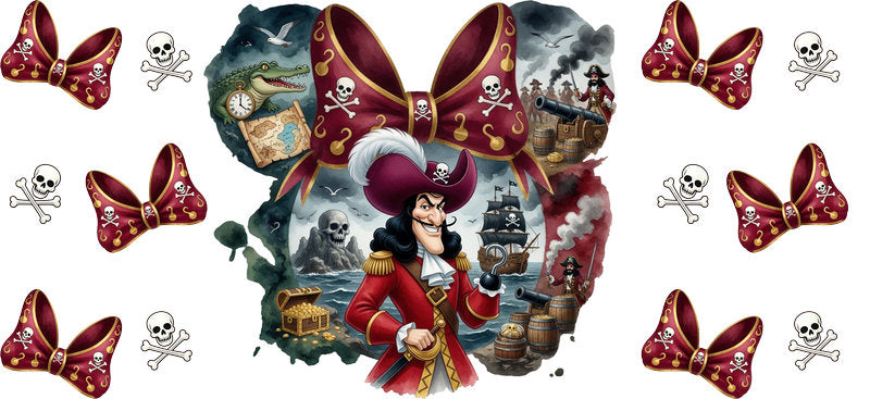 Pirate Captain Red Bows UV DTF Cup Wrap for 16oz Libbey Glass KA-16709