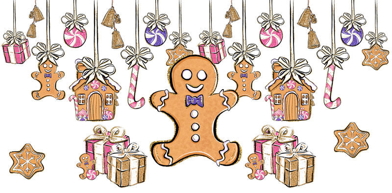 Gingerbread Christmas Pattern UV DTF Cup Wrap for 16oz Libbey Glass KA-16738