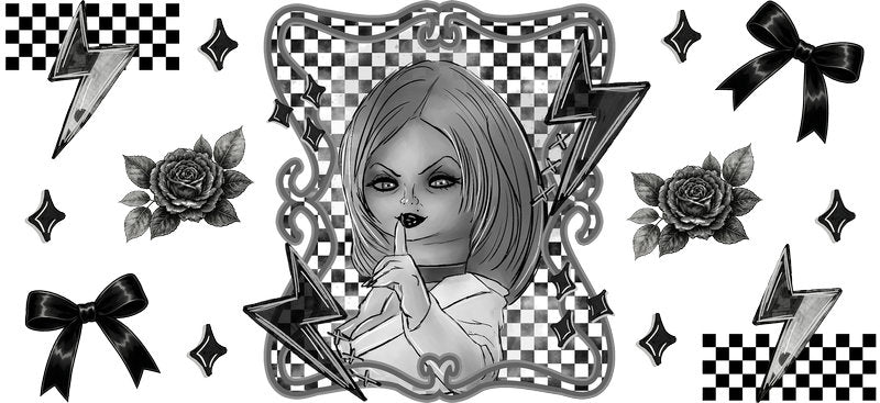 Horror doll girl Halloween UV DTF cup wrap for 16oz Libbey glass