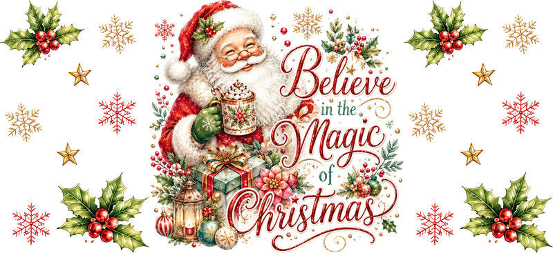 Believe in Christmas magic Santa UV DTF cup wrap for 16oz Libbey glass